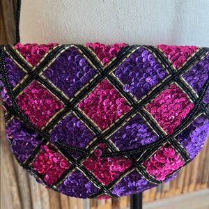Sequined Pink & Purple Crossbody Bag